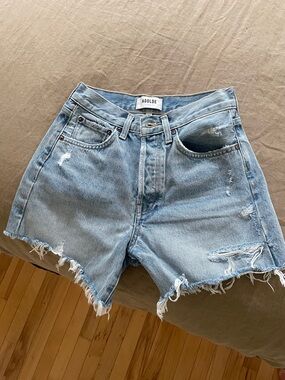 Agolde Light Blue Distressed High-Rise Denim Shorts